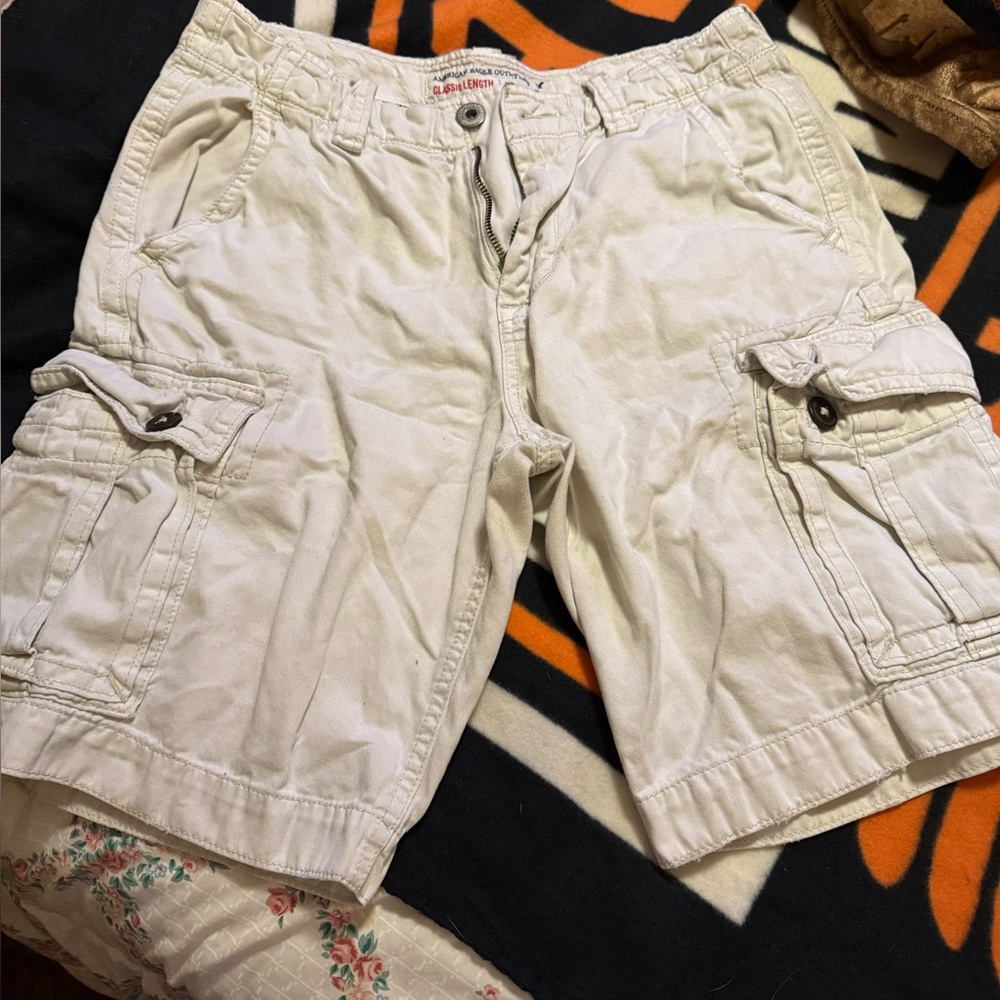 White Cargo Shorts with Knee-Length Design